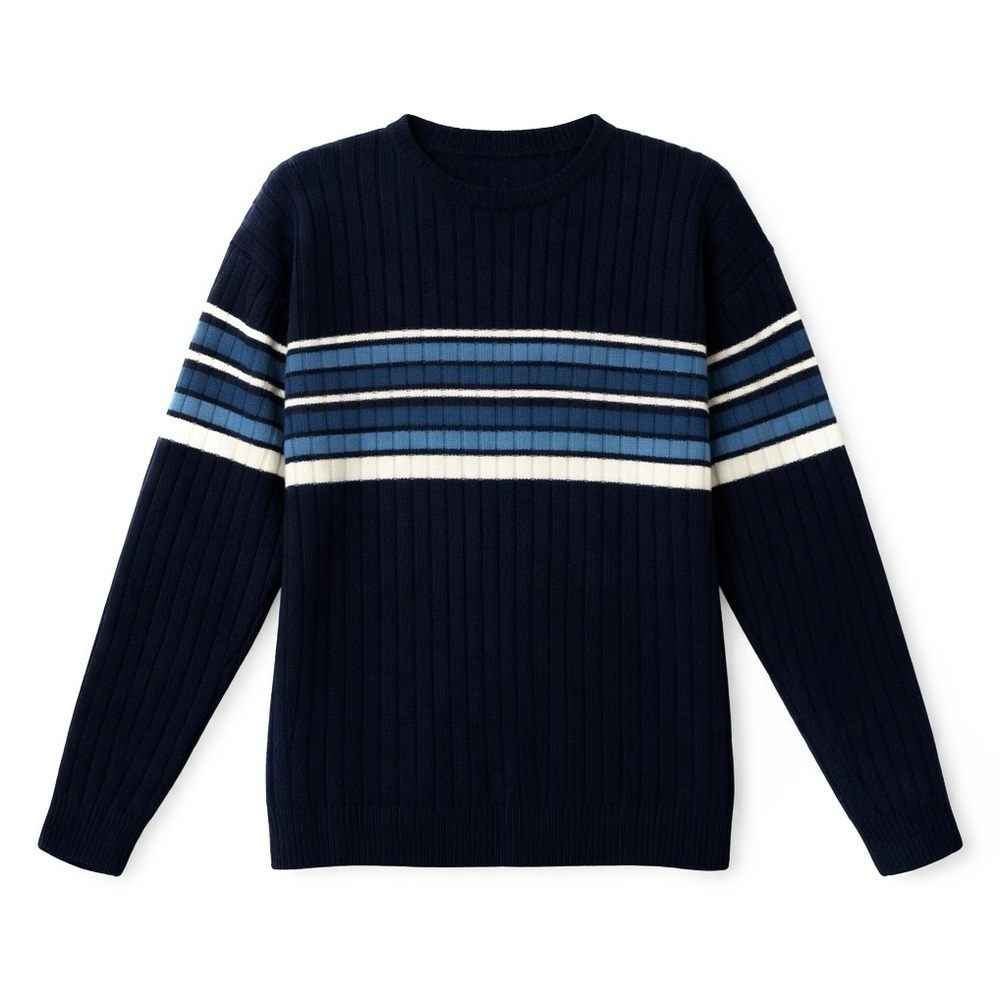 NYC Collection Navy Blue White Striped Ribbed Sweater Women’s Size M Retro Y2K - Picture 2 of 6